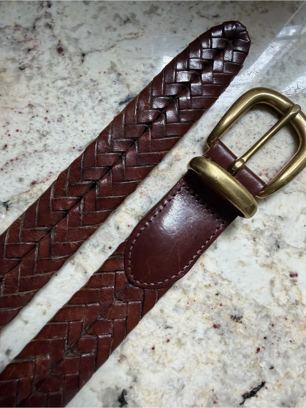 Coach 5922 Woven Brown Leather Mens Belt with Brass Buckle 36” Brown EUC